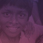 Three smiling children with purple tint, showcasing happiness and togetherness.